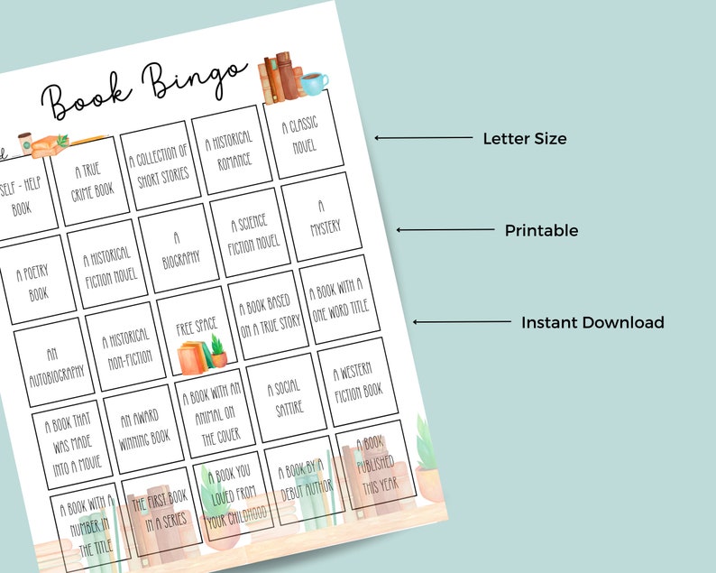 Book Bingo, Printable Book Bingo for Adults, Reading Bingo, Book Club ...
