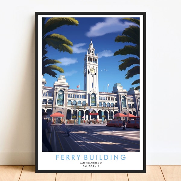 The Ferry Building, San Francisco, Travel Print, Studio Ghibli Poster, DIGITAL, Printable, Wall Art Decor Print, Anime Decor, Travel Poster