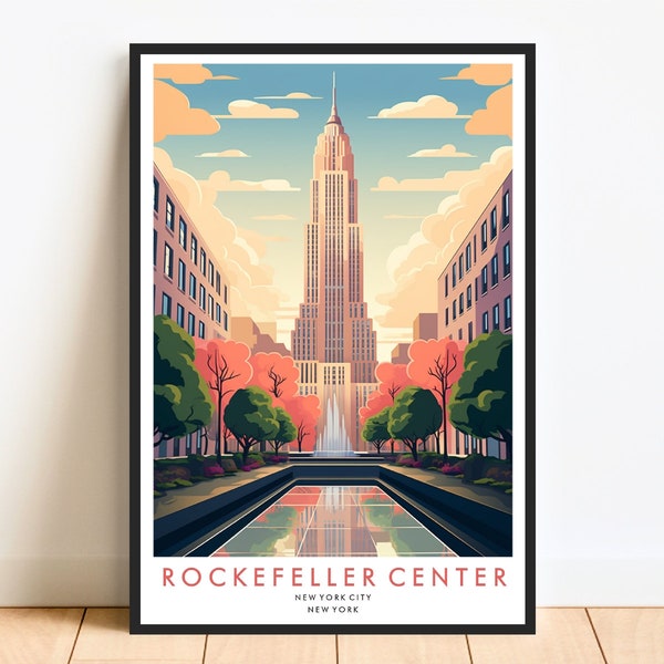 Rockefeller Center New York City Retro Reise Poster, Minimal Travel Print, DIGITAL druckbar, Wandkunst, Urban Abstract Wall Decor, Postkarte