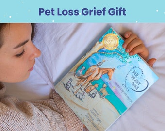 Pet Loss Grief Book Children Loss of Dog Loss of Cat Memorial Gift Pet Funeral Personalize Card + Grief Journal Blanket Family Healing Grief