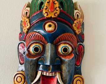 14&quot;/9&quot; Vintage wood Kali god mask, wall hanging, made by poplar wood