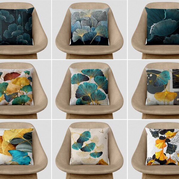 Gold Ginkgo Leaf Velvet Pillow Covers - Set Of 2, 18x18 Inch, Black Background