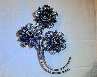 ca1950 CORO sterling Cabbage ROSES pin BROOCH. Collectible mid century Taxco artisan Hector Aguilar, Pegasus hallmark. Recognizable quality.