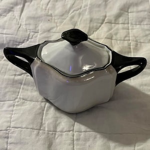 Vintage Art Deco Sugar Bowl Porcelain Black and White Glazed Ceramic 1920s Oremont Bavaria A.A. P.P.