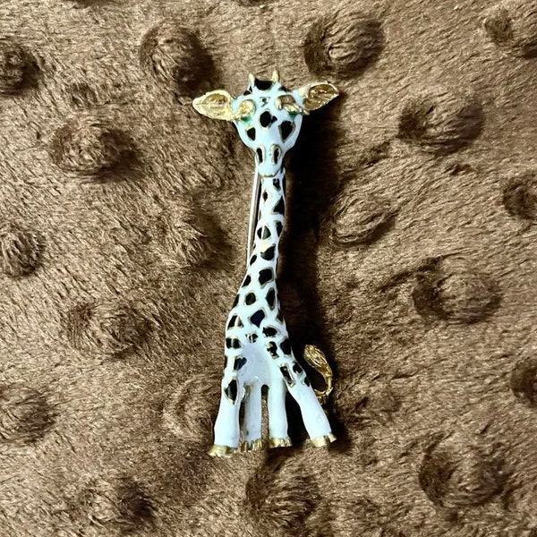 Vintage Mid Century Corletto 18KT Solid Gold Enamel Brooch Giraffe Made in Italy Pin
