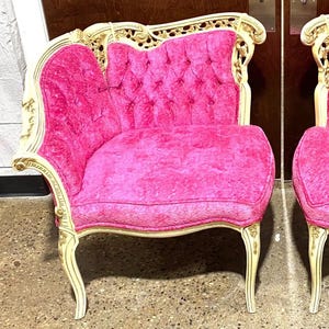 French Rococo Pink Corner Chair Pink Chenille Velvet Antique Chairs Louis XVI Gilt Gold chairs