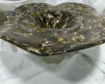 Mid Century Murano style Pedestal Bowl Free Form Green Yellow White Circa 1960s