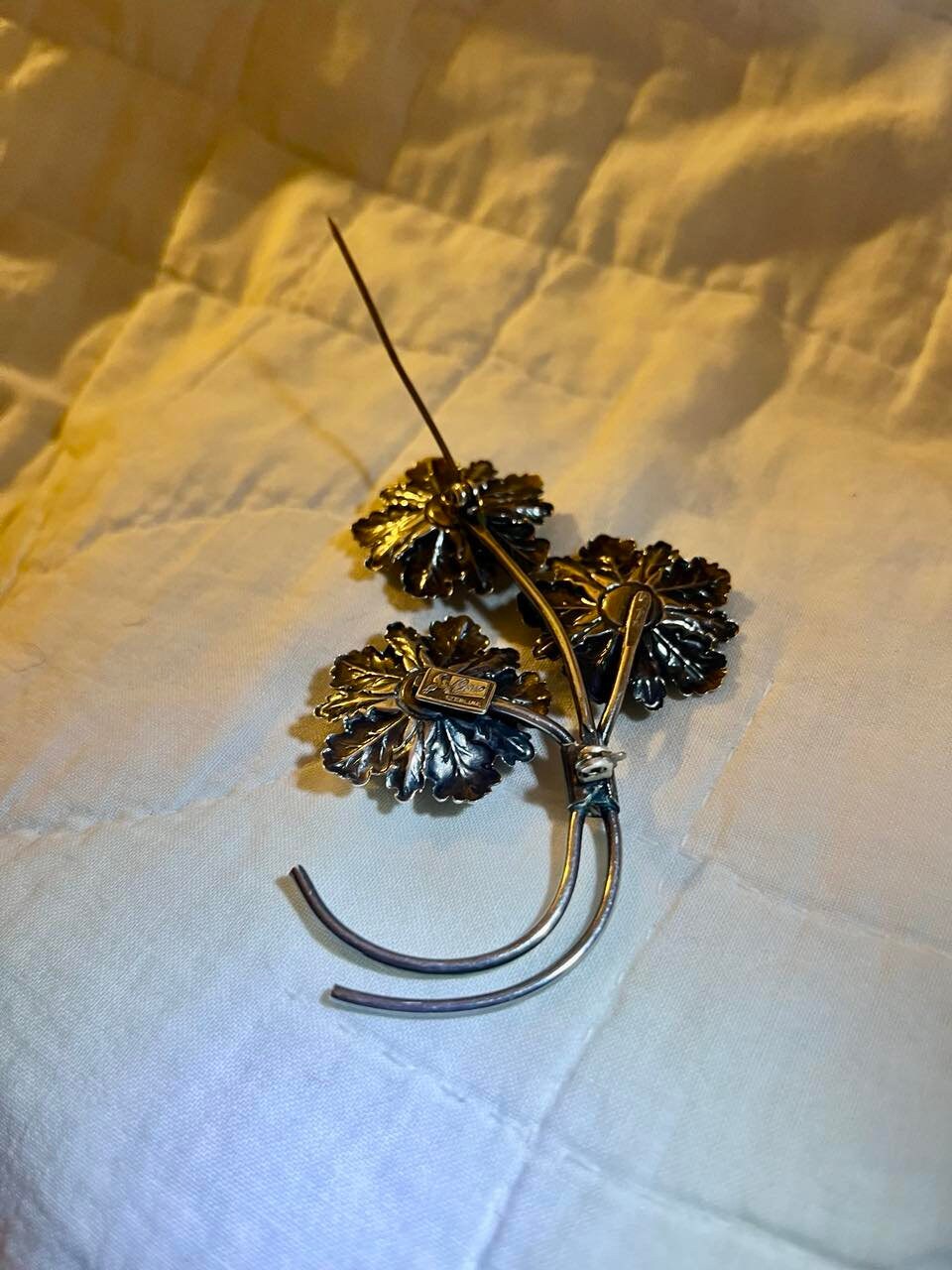 Vintage Sterling Silver Cabbage Roses Brooch, Hector Aguilar  1940s CORO-CRAFT Sterling Silver Brooch Pin Cabbage Roses Bouquet Pegasus Mark main image 1