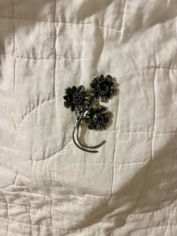 Vintage Sterling Silver Cabbage Roses Brooch, Hector Aguilar  1940s CORO-CRAFT Sterling Silver Brooch Pin Cabbage Roses Bouquet Pegasus Mark main image 2