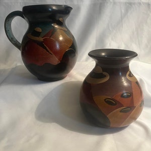 Puru Pottery by C Cory Hats hand painted terracotta Peruvian Pottery native pottery tribal pottery south American pottery pitcher vase