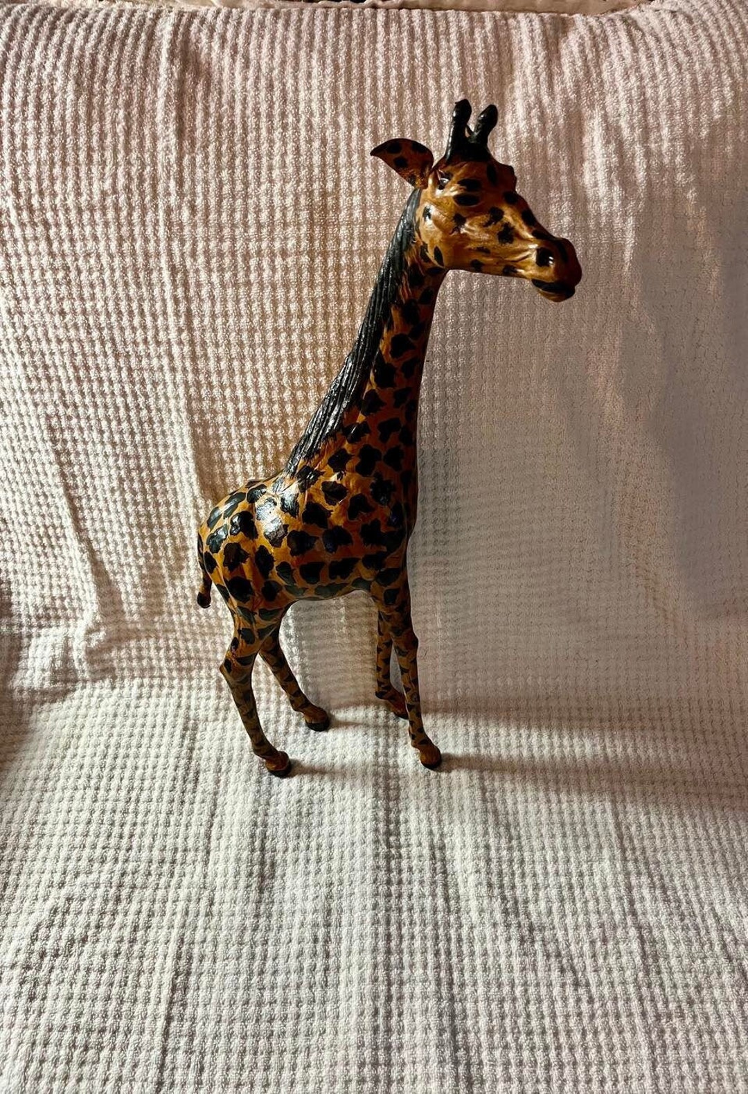 Vintage Tall Hand Made Leather Wrapped Wood Giraffe Hand Painted Etsy