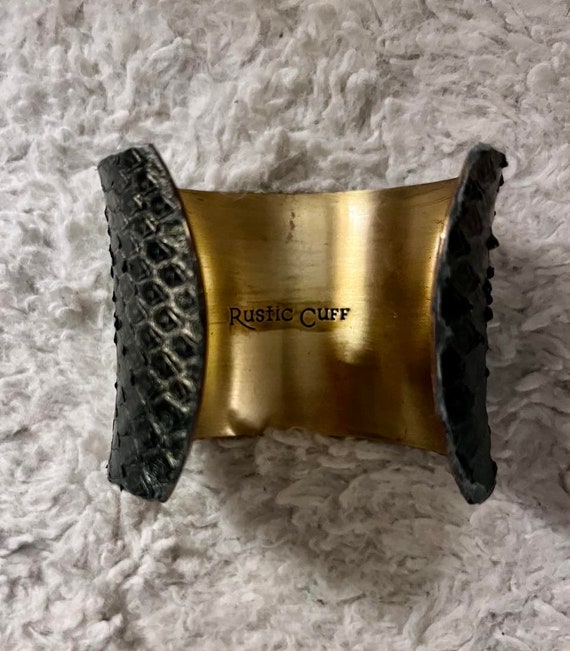 Vintage Snakeskin Cuff Bracelet, Jewel Green with… - image 4