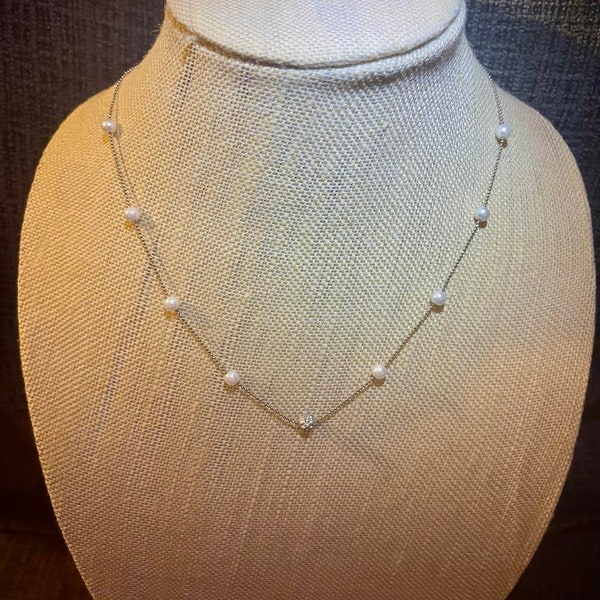 Vintage Premier Designs Silver Pearl Pave Crystal necklace