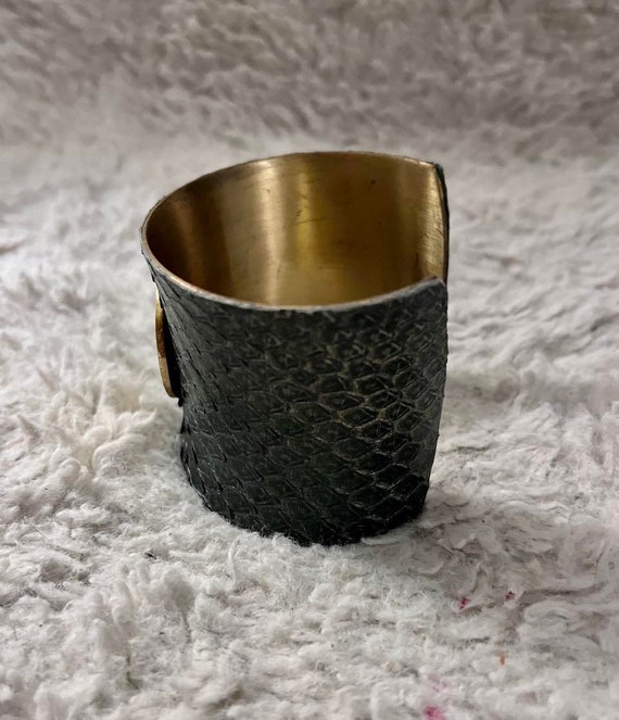 Vintage Snakeskin Cuff Bracelet, Jewel Green with… - image 3