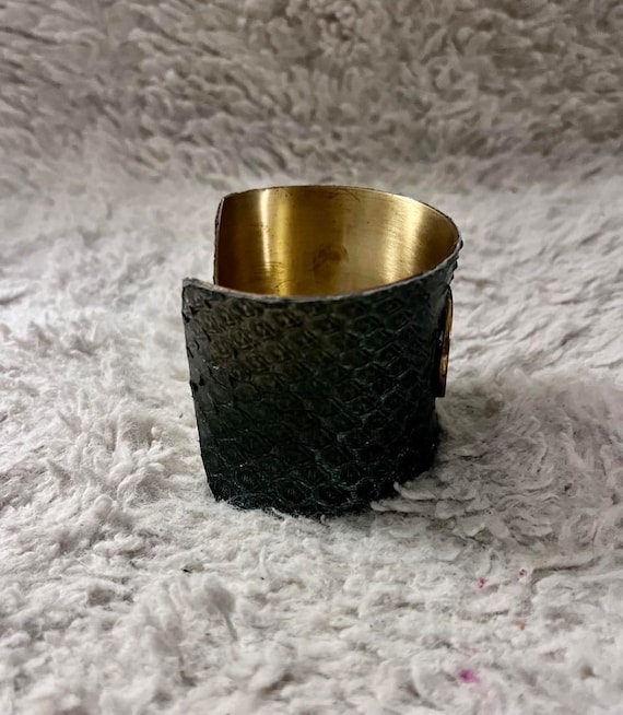 Vintage Snakeskin Cuff Bracelet, Jewel Green with… - image 2
