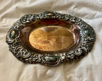 Antique Art Nouveau German Silver High Relief Dish