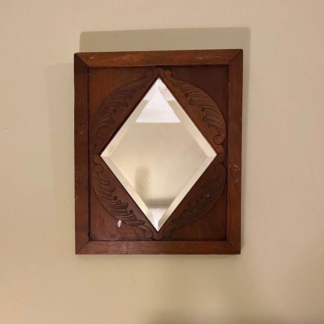 Antique Victorian Eastlake Beveled Mirror Hand Carved Walnut Frame