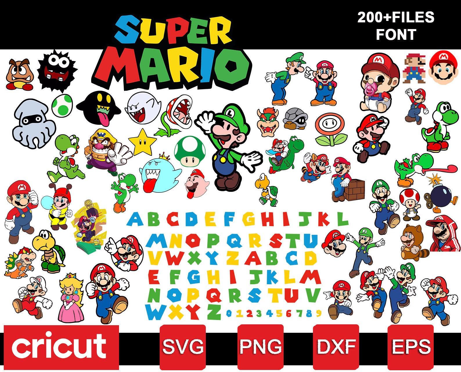 Super Mario SVG, Mario Svg Files for Cricut, Mario Font SVG, Mario PNG