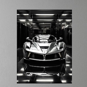 Silver Ferrari LaFerrari Aperta Framed Or Car Poster Black & White Supercar Print Perfect Mancave Art Gift For Him