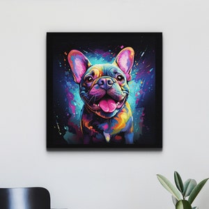 Playful French Bulldog Dog Portrait Pop Art Canvas, Contemporary Dog Wall Decor, Modern Pet Lover Gift, Free Shipping