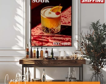 Vintage Whiskey Sour Cocktail Print: Bar Cart Wall Art