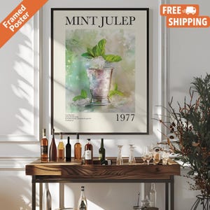 Vintage Mint Julep Wodka-Cocktail Poster Druck, Bourbon Drink Bar Warenkorb Dekor, Mint Julep Drink Wandkunst für Bar oder Küche, Poster oder gerahmt