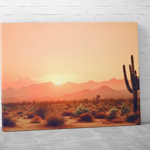 Desert Cactus Sunset Landscape Canvas, Travel Wall Art, Desert Home Decor, Vacation House Wall Art
