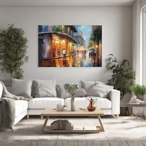 New Orleans Night Street View: Watercolor Canvas Wall Art