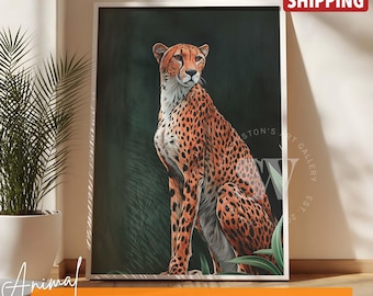 Elegant Cheetah Poster: Maximalist Emerald Green Safari Wall Art