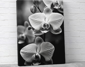 Monochrome Orchid Canvas Print: Elegant Black & White Floral Wall Art