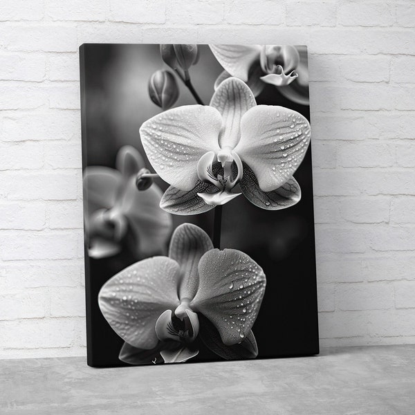 Monochrome Orchid Canvas Print - Black & White Flower Wall Art - Elegant Home Décor For Bedroom Living Room Office - Free Shipping