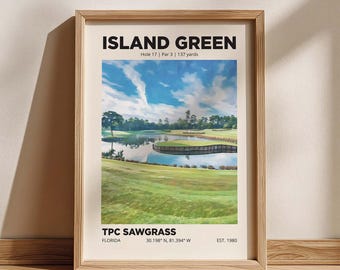 Island Green TPC Sawgrass Golf Poster, Florida Championship Course Golf Decor