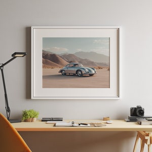Impressionante pôster de carro Porsche 356 no deserto, estética de carro clássico, presente perfeito da Porsche, pôsteres exclusivos de carros clássicos