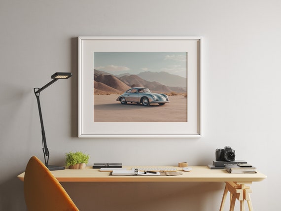 Porsche 356 Desert Landscape Poster: Classic Car Art Print