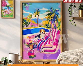 Beagle Dog Poster: Maximalist Art Print, Pet Memorial Gift