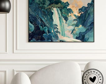 Hokusai Ukiyo-e Waterfall Print: Japanese Landscape Wall Art