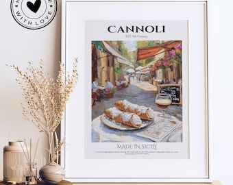Vintage Italian Cannoli Recipe Food Poster Pastry Dessert Poster Print Sicily Italy Food Kitchen Cafe Poster European Decor