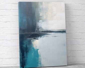 Blauer abstrakter Ozean Leinwanddruck: Moderne Küstenwandkunst