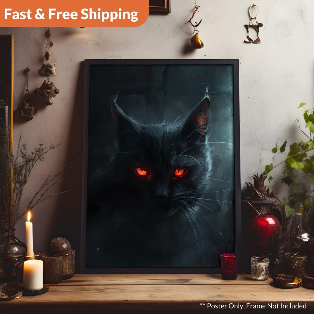 Creepy Black Cat Gothic Halloween Poster Decoration Spooky Halloween ...