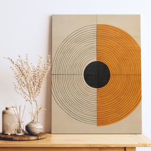 Mid Century Modern Canvas Art: Beige & Orange Vinyl Record Design