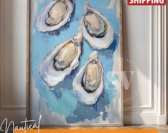 Oyster Painting Art Print: Coastal Beach House Decor
