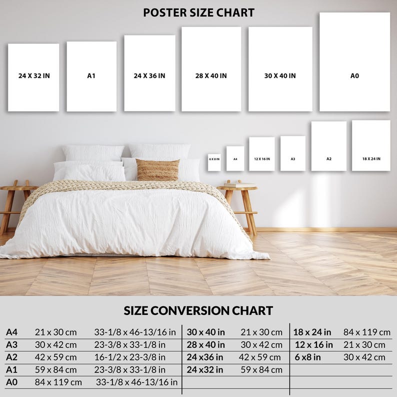 A poster size chart showing all available sizes we make.