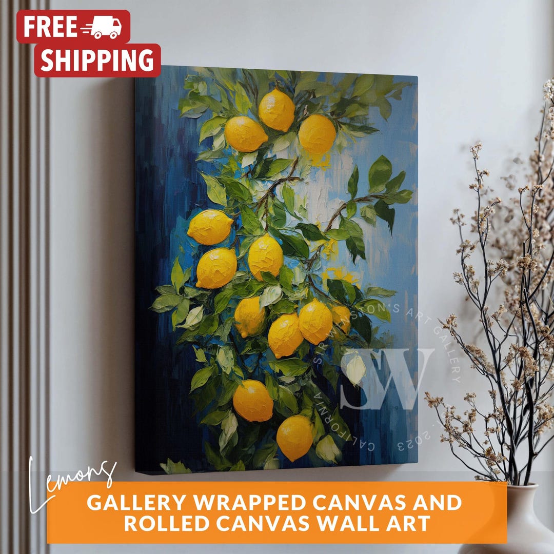 Farmhouse Lemon Kitchen Print, Lemon Still Life Painting, Lemon Wall ...