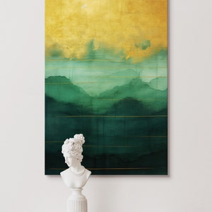 Green and Gold Abstract Canvas Wall Art: Modern Home Decor
