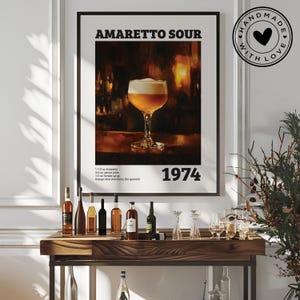Póster vintage con receta de cóctel Amaretto Sour, impresión de bebidas alcohólicas para carrito de bar, arte mural de Amaretto para bar o cocina, póster o marco