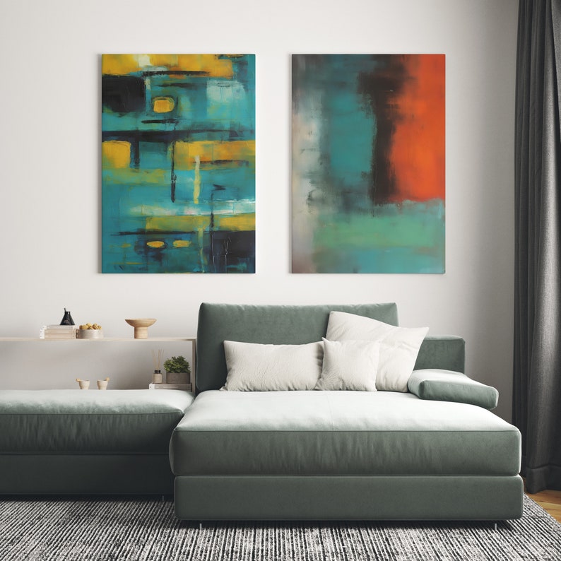 Green Yellow Abstract Wall Art Abstract Canvas Minimalist Painting for