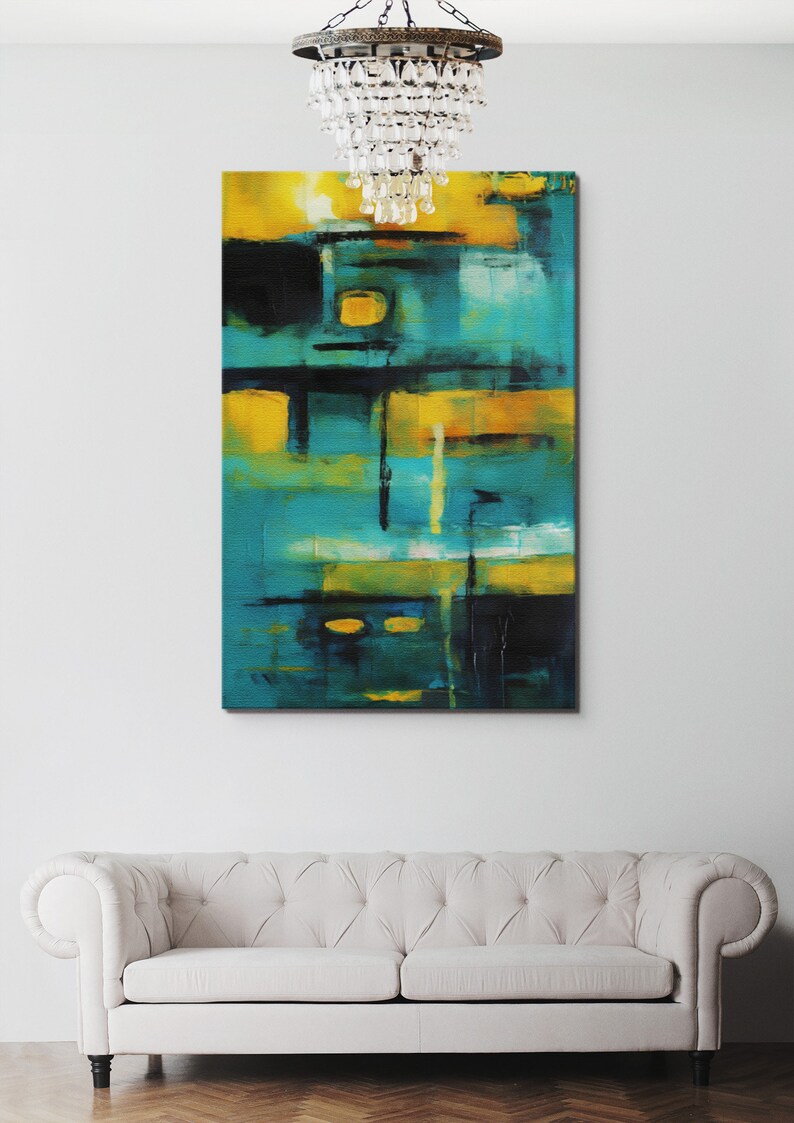 Green Yellow Abstract Wall Art Abstract Canvas Minimalist Painting for