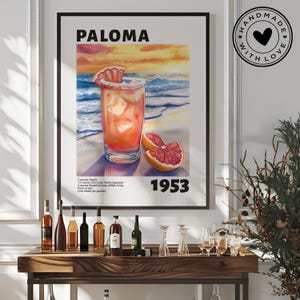 Póster vintage con receta de cóctel Paloma, decoración de carrito de bar con alcohol, arte mural de cóctel de tequila para bar o cocina, póster o marco.