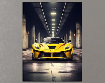 額縁 Displate YellowFerrari Limited Poster Ferrari 458 Yellow Poster Style Wall Art