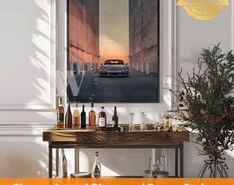 Porsche 911 Print: Sunset Sports Car Photography, Modern Wall Art